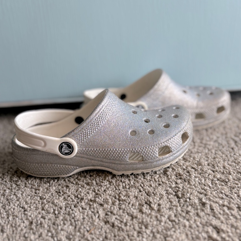 Silver glitter Crocs